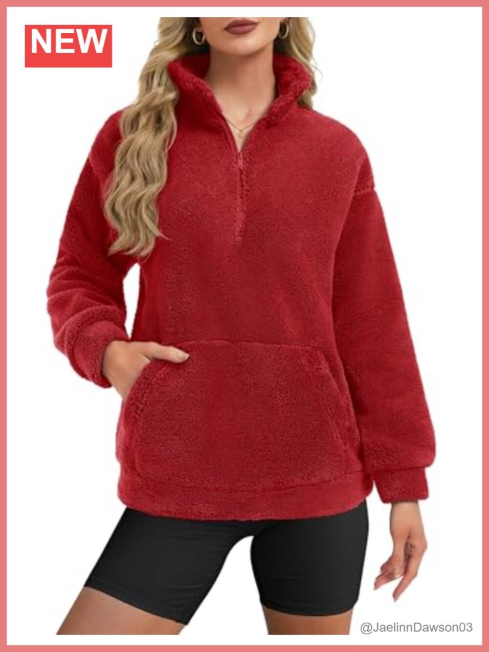 Fleece Pullover Women Fuzzy Half Zip Sweatshirt Kangaroo Pocket
